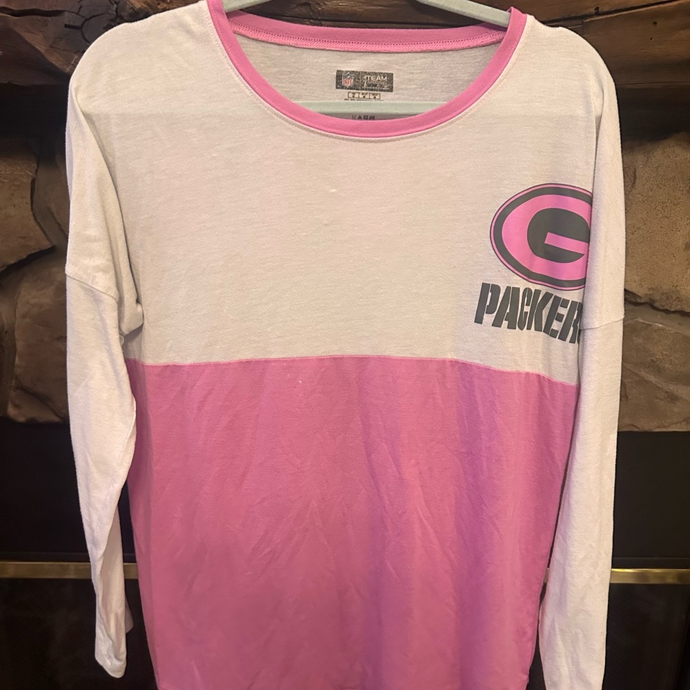 Team Apparel Pink and White Packers Long Sleeve Tee